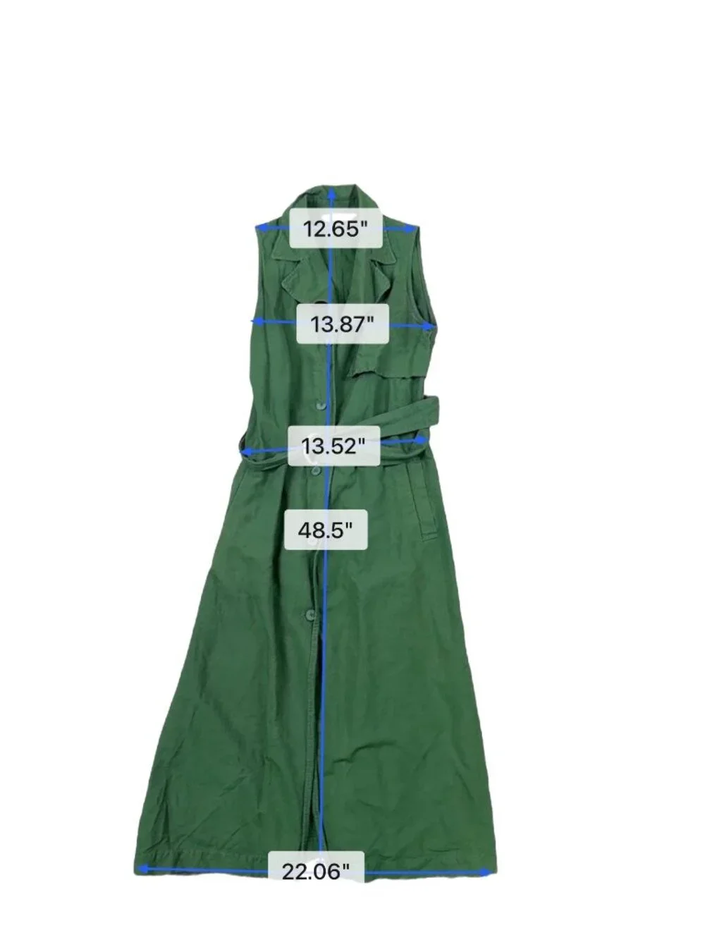 Jw Anderson Women’s Green Cotton Sleeveless Belted Maxi Trench Dress XXS